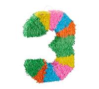 Relaxdays Piñata Cumpleaños Número 3 sin Relleno, Papel, Multicolor, 50,5 x 35,5 x 7,5 cm, Color 5 cm, 3 (10025189_905)