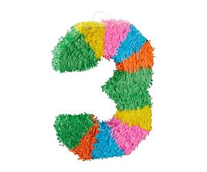 Relaxdays Piñata Cumpleaños Número 3 sin Relleno, Papel, Multicolor, 50,5 x 35,5 x 7,5 cm