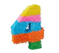 Relaxdays Piñata Cumpleaños Número 4 sin Relleno, Papel, Multicolor, 50,5 x 35,5 x 7,5 cm