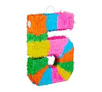 Relaxdays Piñata Cumpleaños Número 5 sin Relleno, Papel, Multicolor, 50,5 x 35,5 x 7,5 cm, Color 5 cm, 5 (10025189_907)