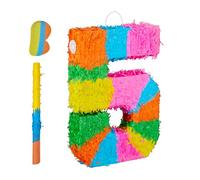 Relaxdays Número piñata con palo y máscara azul,naranja,fucsia