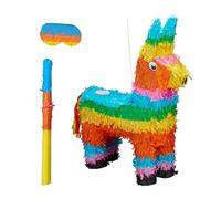 Relaxdays Piñata de Burro, con palo y máscara, piñata para fiestas, cumpleaños, para rellenar, 56 x 41 x 13 cm, colorida