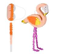 Relaxdays Piñata de Flamenco con Palo y Antifaz, para Niños, Cumpleaños, Set para Rellenar, 81 x 44 x 8 cm, Multicolor, Papel