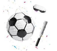 Relaxdays Piñata de fútbol, Set con Palo y Antifaz, rellenable, Fiestas y cumpleaños, Ø25 cm, Blanco/Negro