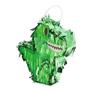 Relaxdays Piñata Dinosaurio, Colgante, Fiestas Cumpleaños Niñas, Forma T-Rex, Rellenable, Papel Metálico, Verde, Cartón, 30 x 20 x 5 cm
