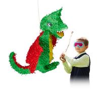 Relaxdays Piñata Dragón sin Relleno, Papel, Verde-Rojo, 35 x 53 x 9 cm, Color, Pinata einzeln (10022572)