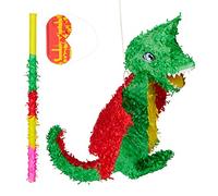 Relaxdays Piñata Dragón sin Relleno con Palo y Antifaz, Papel, Verde-Rojo, 35 x 53 x 9 cm