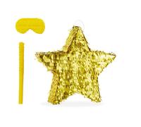 Relaxdays Piñata estrella con bate y máscara amarillo,oro