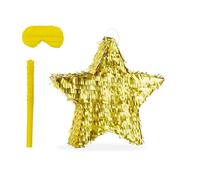 Relaxdays Piñata estrella, con palo y máscara, brillante piñata para niños, cumpleaños, HBT: 43 x 45 x 9 cm, dorada