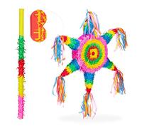 Relaxdays Piñata Estrella México sin Relleno con Palo y Antifaz, Papel, Papel, Multicolor, 62 x 54 x 8,5 cm