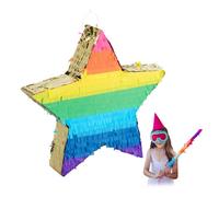 Relaxdays Piñata estrella multicolor y dorada azul,amarillo,oro