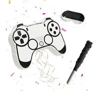 Relaxdays Piñata Gamer con palo y antifaz, para cumpleaños, blanca | Rellenable, mando, 32x42x8 cm