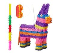 Relaxdays Piñata Infantil Burro Arcoíris XXL con Palo y Antifaz, Papel, Multicolor, 55 x 40 x 13 cm