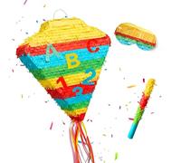 Relaxdays Piñata inicio de curso con palo y máscara, multicolor | Para fiestas infantiles, rellenable, 48×36×7,5 cm
