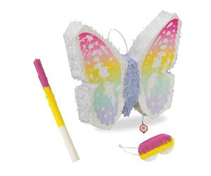 Relaxdays Piñata Mariposa con Palo y máscara, para cumpleaños, Rellenar, 48x58x10 cm, Colorida