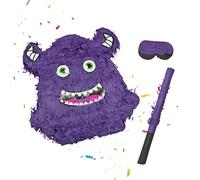 Relaxdays Piñata Monstruo rellenable con máscara y Palo, cumpleaños Infantiles, 40x35x9 cm, Lila
