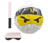 Relaxdays Piñata Ninja con Bate y máscara, para cumpleaños, Rellenar y Golpear, Ø 25 cm, Blanca