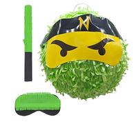 Relaxdays Piñata Ninja con Palo y máscara, Infantil para cumpleaños, Ø 25 cm, Verde