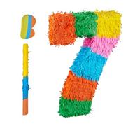 Relaxdays Piñata número 7, piñata Arco Iris cumpleaños, HBT: 50,5 x 35,5 x 7,5 cm, piña para Fiestas Infantiles, para Rellenar, Multicolor
