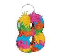 Relaxdays Piñata Número 8, Minipiñata Cumpleaños y Aniversarios Rellenable con Chuches, 20,5 x 15,5 x 4,5 cm, Multicolor