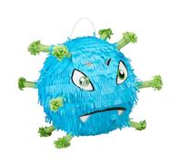 Relaxdays Pinata Piñata, Diseño Virus Divertido, para Colgar, Fiestas de Cumpleaños Niñas, Rellenable, Azul/Verde, Cartón, 26 x 26 cm