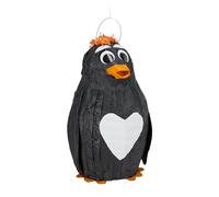 Relaxdays Penguin Piñata Pingüino, Alas Móviles, para Colgar, Fiestas Cumpleaños Niñas, Rellenable, de Papel, Negra, Color, 1 Unidad (10031492)