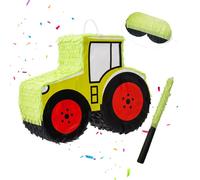 Relaxdays Piñata tractor con palo y máscara oro,rojo,negro
