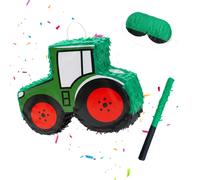 Relaxdays Piñata tractor con palo y máscara verde oscuro,rojo,negro