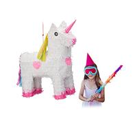 Relaxdays Piñata Unicornio, Colgante, Papel, Blanco-Rosa, Niñas, para Rellenar, 47 x 43 x 13 cm, Color, HxWxD (10022562)