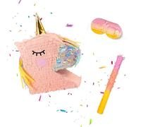 Relaxdays Piñata unicornio con palo y máscara, 49,5x43x10cm multicolor | Infantil fiestas y cumpleaños, para rellenar