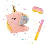 Relaxdays Piñata unicornio con palo y máscara oro,fucsia,rosa