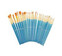 Relaxdays Pinceles, Set de 30, Acuarela, Acrílico y Óleo, Hobby y Escuela, Brochas para Pintar de Nailon, Multicolor, Madera, 16,5-18,5 cm