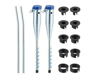 Relaxdays Piqueta Sombrilla, Set de 2, Anclaje Suelo para Atornillar, Varillas 25-50 mm, Soporte Parasol, Plateado/Azul