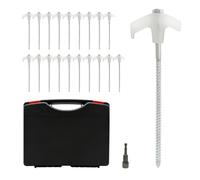 Relaxdays Piquetas atornillables, Set de 20, Acero, 20 cm, Fluorescentes, maletín, Anclajes de Suelo, Blancas