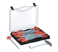 Relaxdays Piquetas Camping, Set 30, Estacas Suelo Duro, 20,5 cm, con Caja y Extractor, Acero, Plateado y Naranja