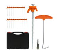 Relaxdays Piquetas roscadas 20 uds, Acero, 20 cm, maletín, Adaptador Taladro, Anclaje Suelo, Exterior, Naranja