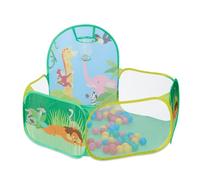 Relaxdays Piscina Bolas, con 50 Bolitas y Canasta de Básquet, Parque Exagonal Niños, Pop Up, 81x129x108 cm, Multicolor