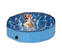 Relaxdays Piscina para Perros, Plegable, Bañera con Válvula de Desagüe, Refrescante, PVC y MDF, 20 x 80 cm, Azul