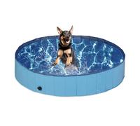 Relaxdays Piscina para Perros, Plegable, Bañera con Válvula de Desagüe, Refrescante, PVC y MDF, 30 x 160 cm, Azul
