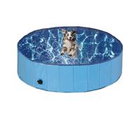 Relaxdays Piscina para Perros, Plegable, Bañera con Válvula de Desagüe, Refrescante, PVC y MDF, 30 x 120 cm, Azul