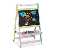 Relaxdays Pizarra Infantil Diseño Ceras, 2 en 1, Rollo de Papel, Pintar, Dibujar, Tablero Tizas, 90x56x42 cm, Multicolor, Fibras