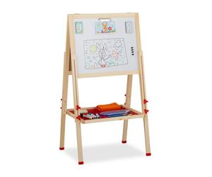 Relaxdays Pizarra infantil doble blanco,verde oscuro,marrón claro