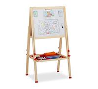 Relaxdays Pizarra Infantil Doble para Rotuladores y Tizas, Altura Ajustable, Madera, 102-135 x 55 x 52 cm, Marrón