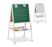 Relaxdays Pizarra Infantil Caballete, Altura Regulable, Magnética, Rotuladores y Tizas, 122-160x65x69 cm, Madera, Blanco, Tablero de Fibras