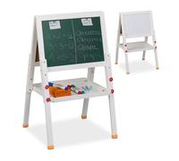 Relaxdays Pizarra Infantil Caballete, Altura Regulable, Magnética, Rotuladores y Tizas, 77x39x44,5 cm, Madera, Blanco