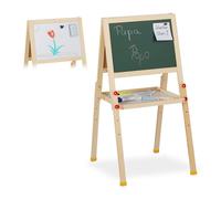 Relaxdays Pizarra Infantil Doble, Magnética y para Tizas, Altura Ajustable, Madera, 77 x 39 x 44,5 cm, Marrón
