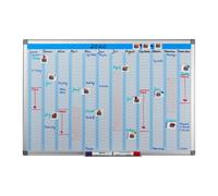 Relaxdays Pizarra Magnética, Planificador Anual, Reutilizable, Organizador, Bandeja para Bolígrafos, 60 x 90 cm, Blanco