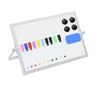 Relaxdays Pizarra magnética giratoria 360°, 20x30cm, con rotuladores, imanes y Esponja, Blanco/Plata