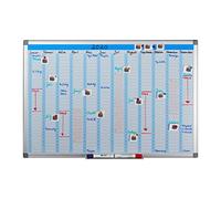 Relaxdays Pizarra Magnética, Planificador Anual, Reutilizable, Organizador, Bandeja para Bolígrafos, 60 x 90 cm, Blanco