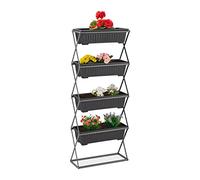 Relaxdays Plantas Huerto Urbano Vertical, Soporte con 4 Jardineras, 126x51x21 cm, para Plantar en Jardín, Balcón o Terraza, Gris